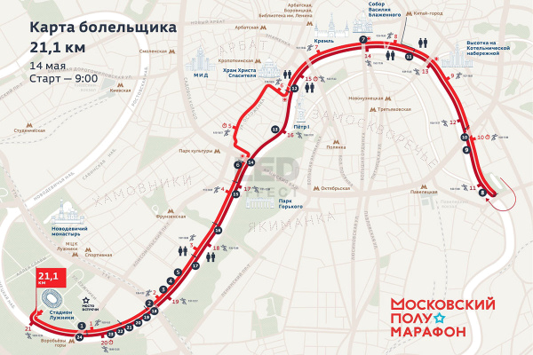 Маршрут ЛЕД-Эффект на московском полумарафоне
